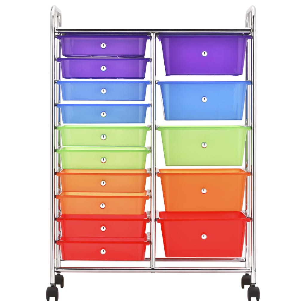 XXL 15-Drawer Mobile Storage Trolley Multicolour Plastic