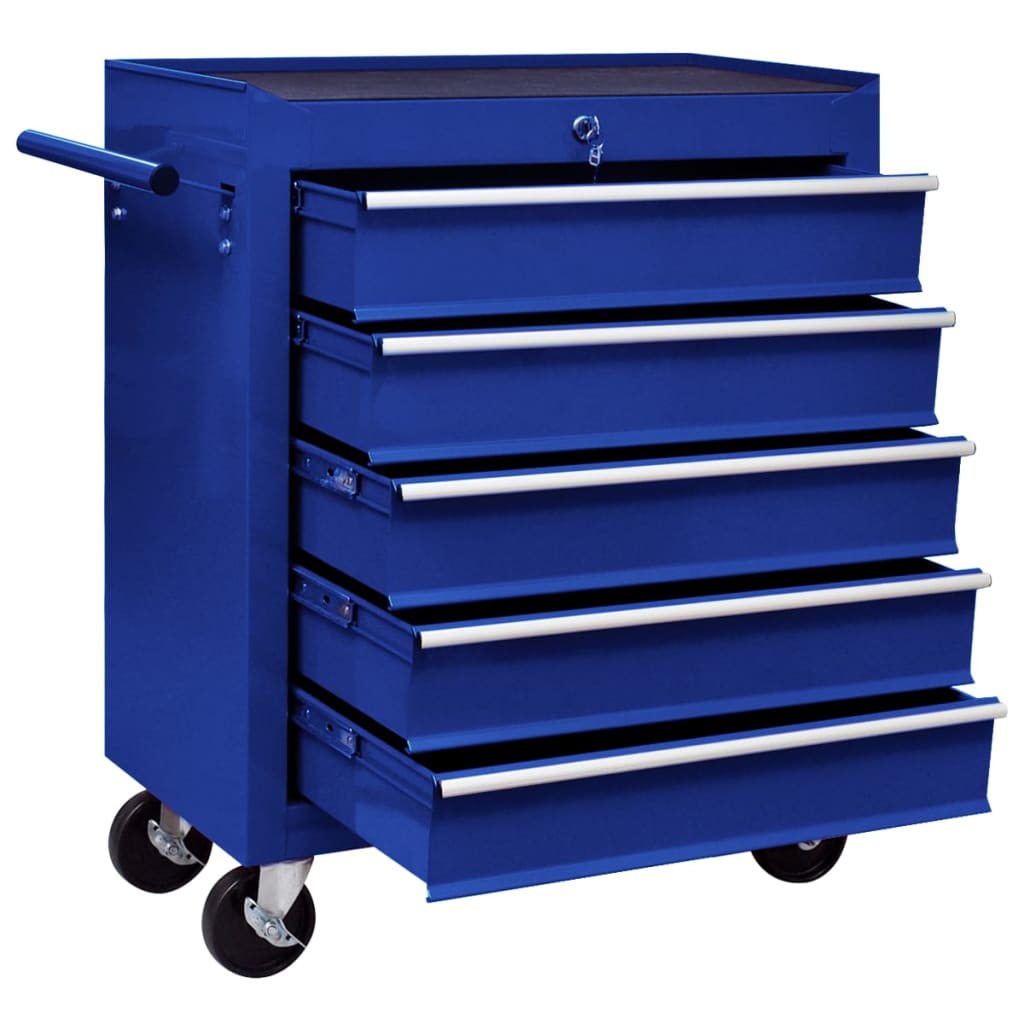 Workshop Tool Trolley with 5 Drawers Blue