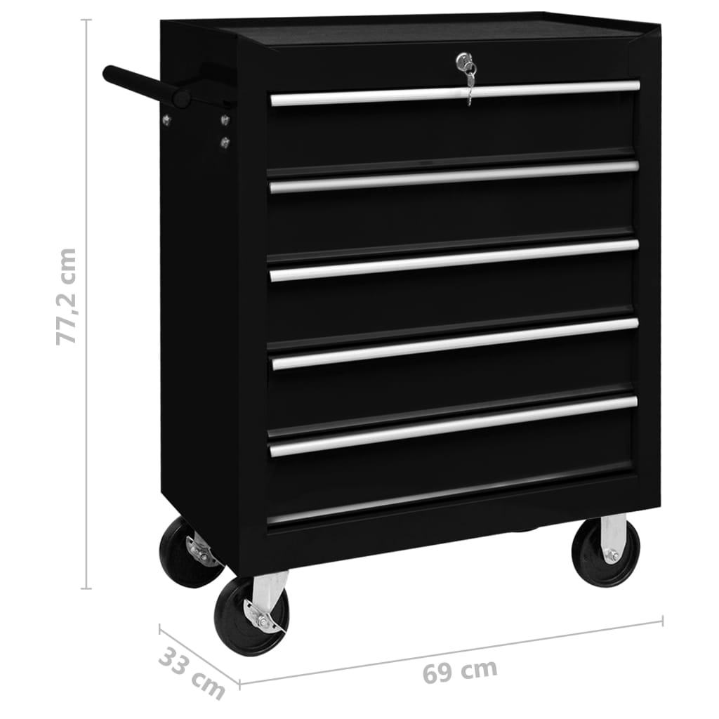 Workshop Tool Trolley with 5 Drawers Black