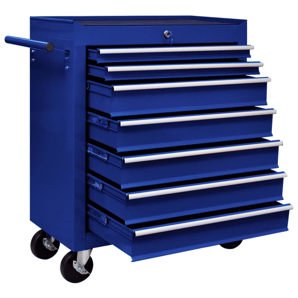 Workshop Tool Trolley with 7 Drawers Blue