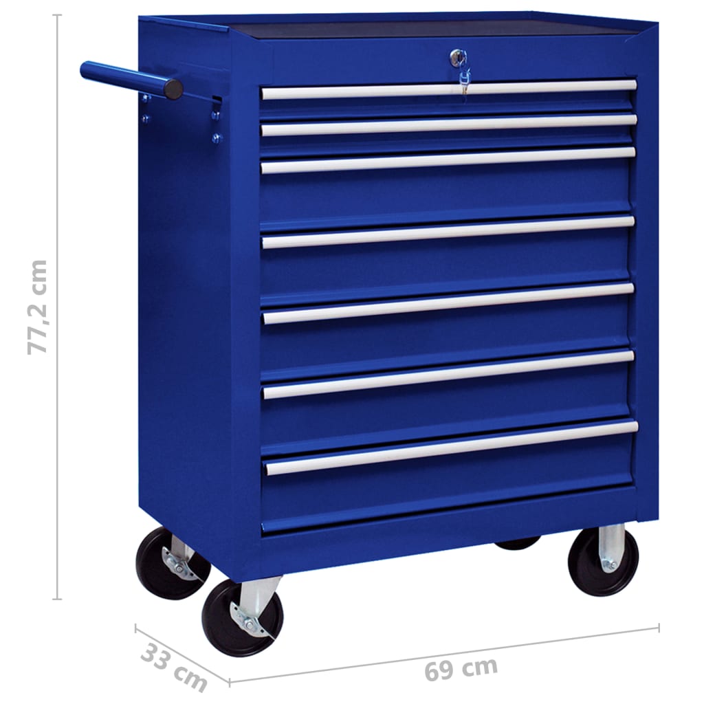 Workshop Tool Trolley with 7 Drawers Blue