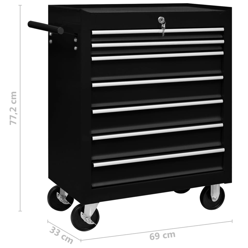 Workshop Tool Trolley with 7 Drawers Black