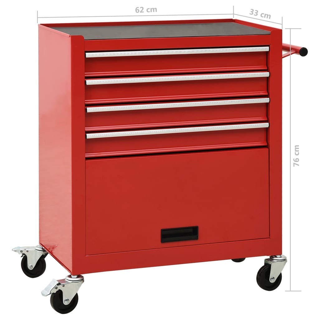 Tool Trolley with 4 Drawers Steel Red