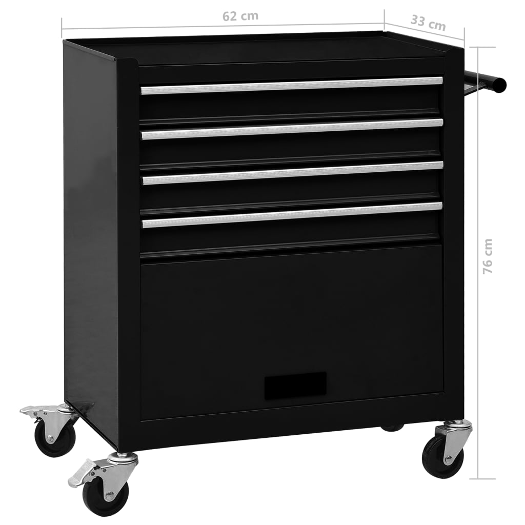 Tool Trolley with 4 Drawers Steel Black