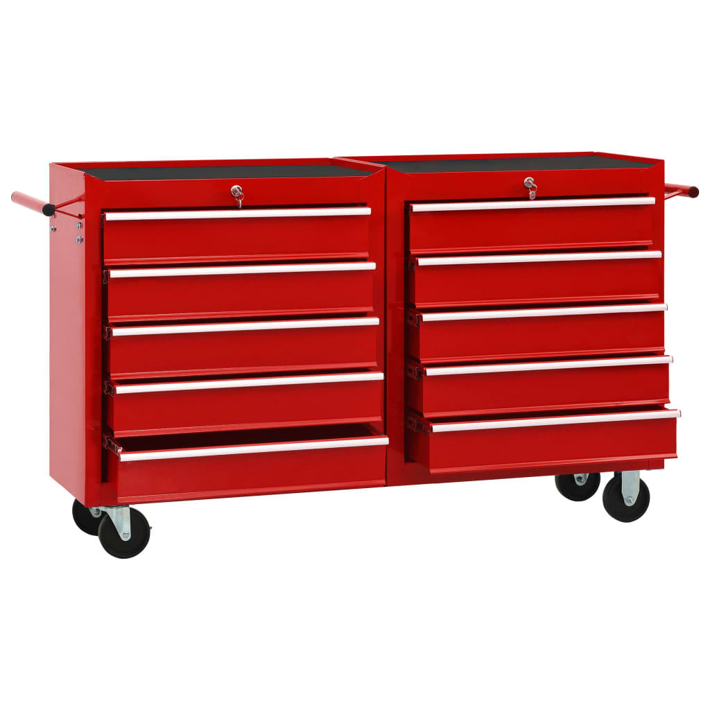 Tool Trolley with 10 Drawers Steel Red (147175+147176)