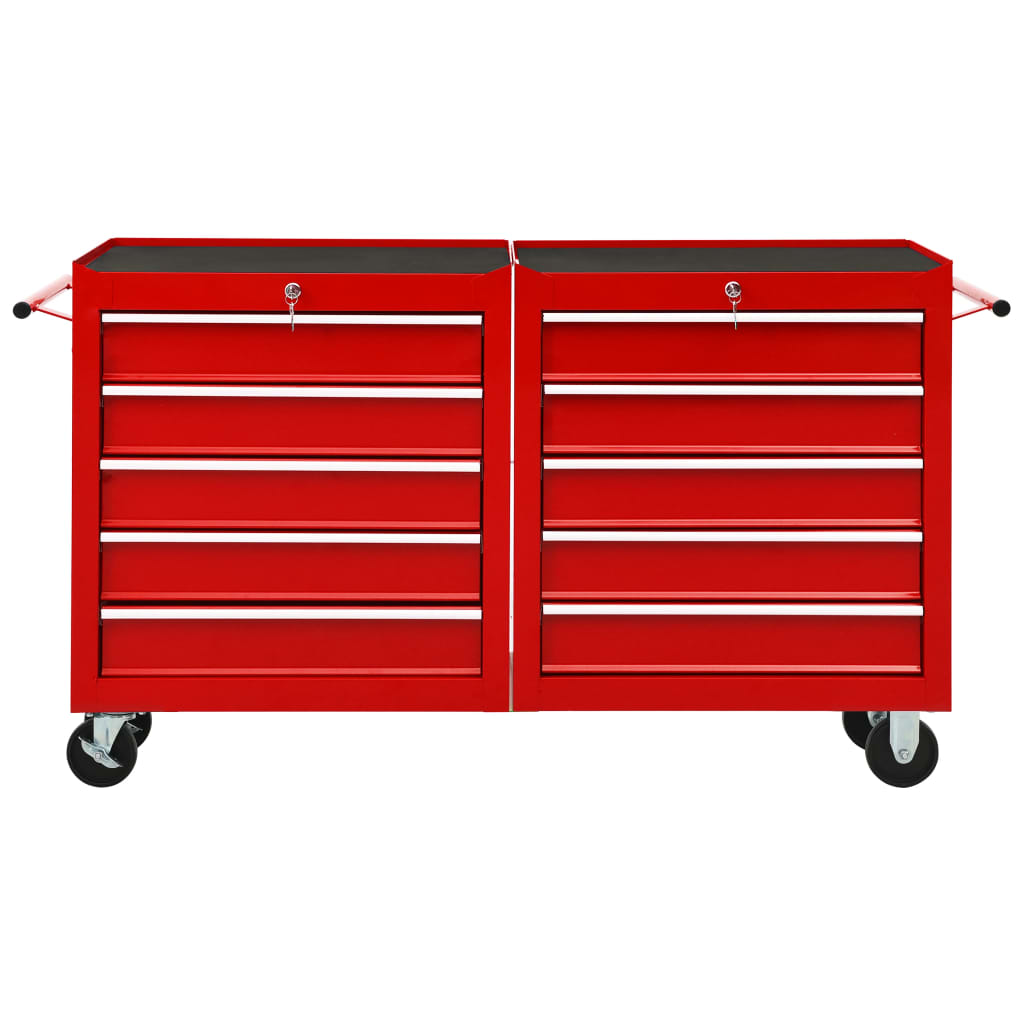 Tool Trolley with 10 Drawers Steel Red (147175+147176)