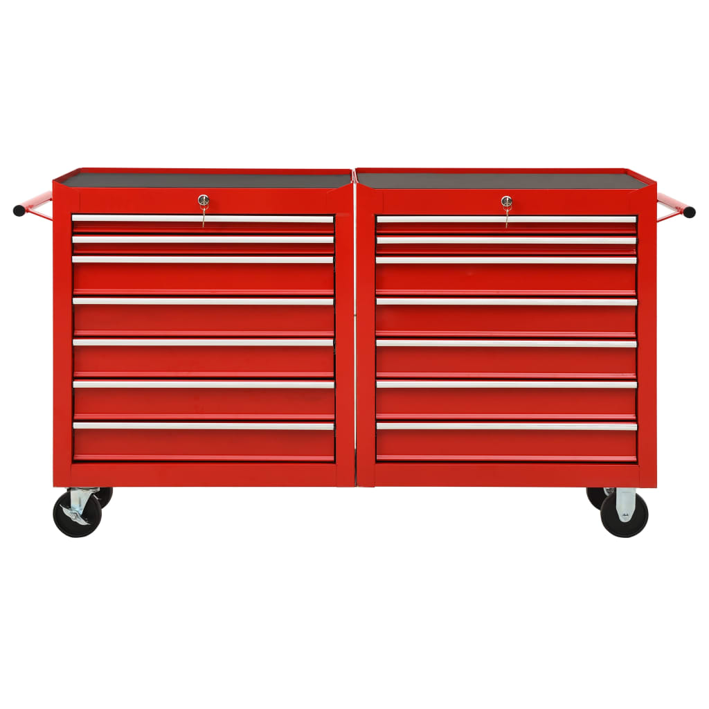 Tool Trolley with 14 Drawers Steel Red