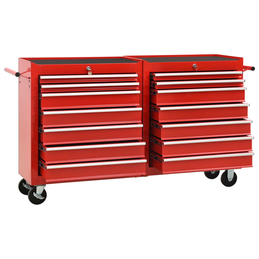 Tool Trolley with 14 Drawers Steel Red