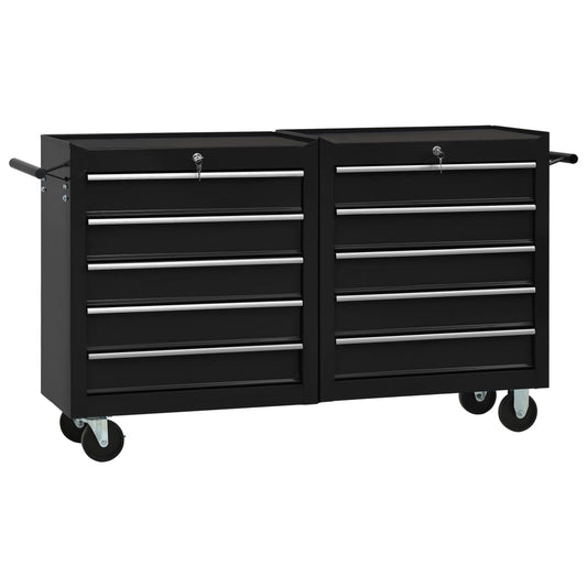 Tool Trolley with 10 Drawers Steel Black (147183+147184)