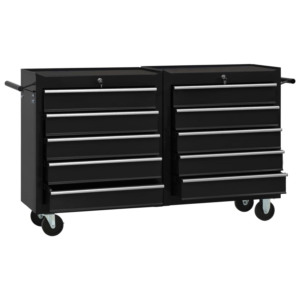 Tool Trolley with 10 Drawers Steel Black (147183+147184)