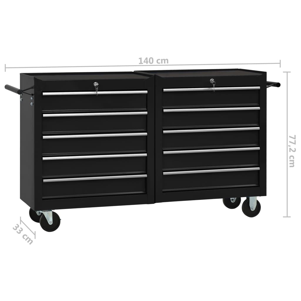 Tool Trolley with 10 Drawers Steel Black (147183+147184)