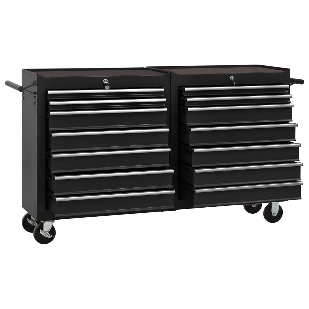 Tool Trolley with 14 Drawers Steel Black (147185+147186)