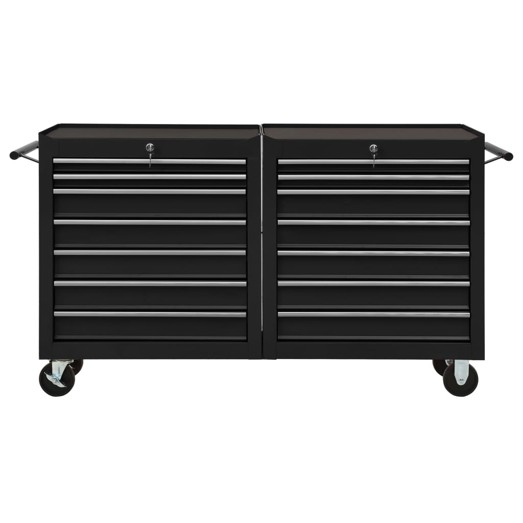 Tool Trolley with 14 Drawers Steel Black (147185+147186)