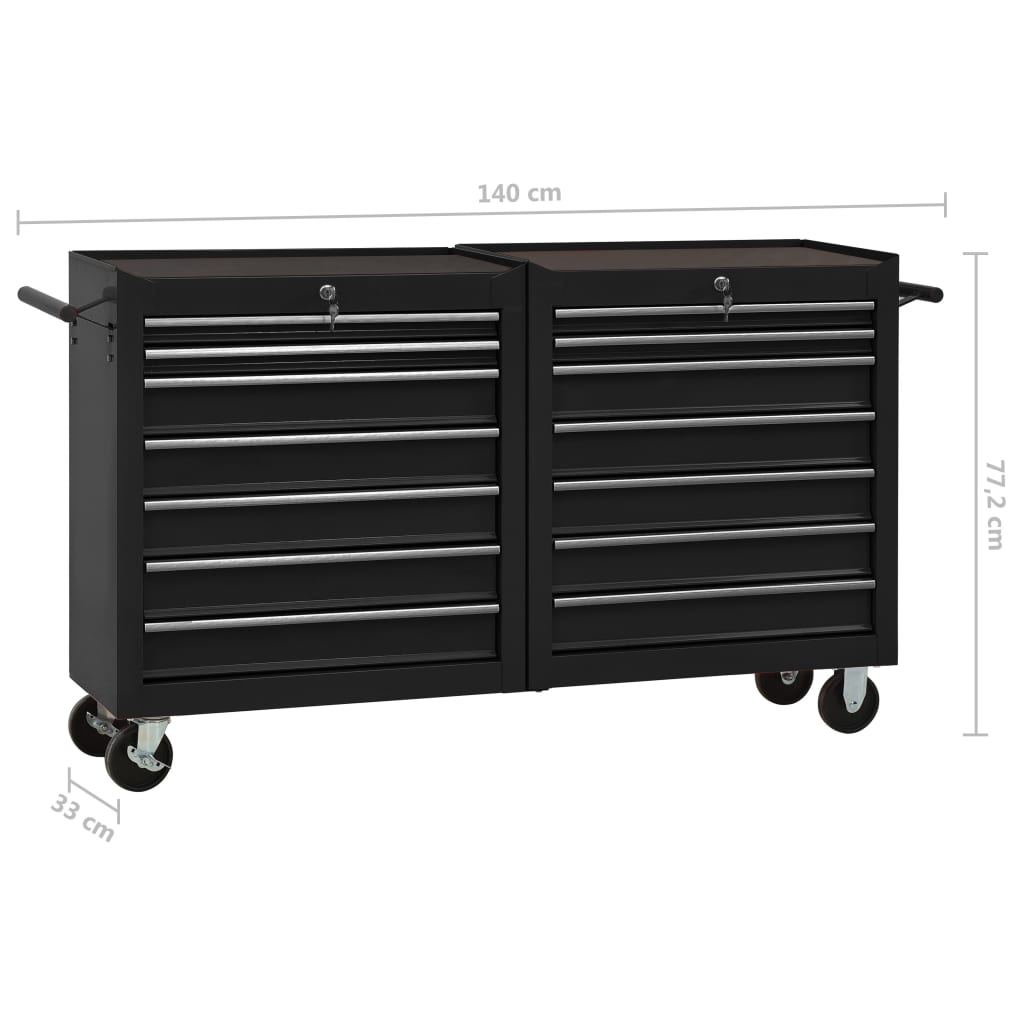 Tool Trolley with 14 Drawers Steel Black (147185+147186)