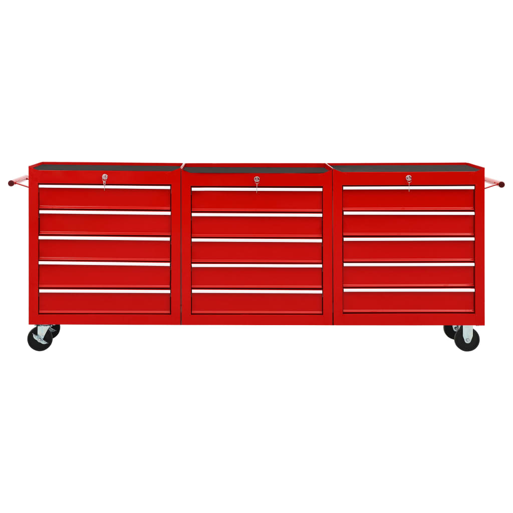 Tool Trolley with 15 Drawers Steel Red (147175+2x147176)