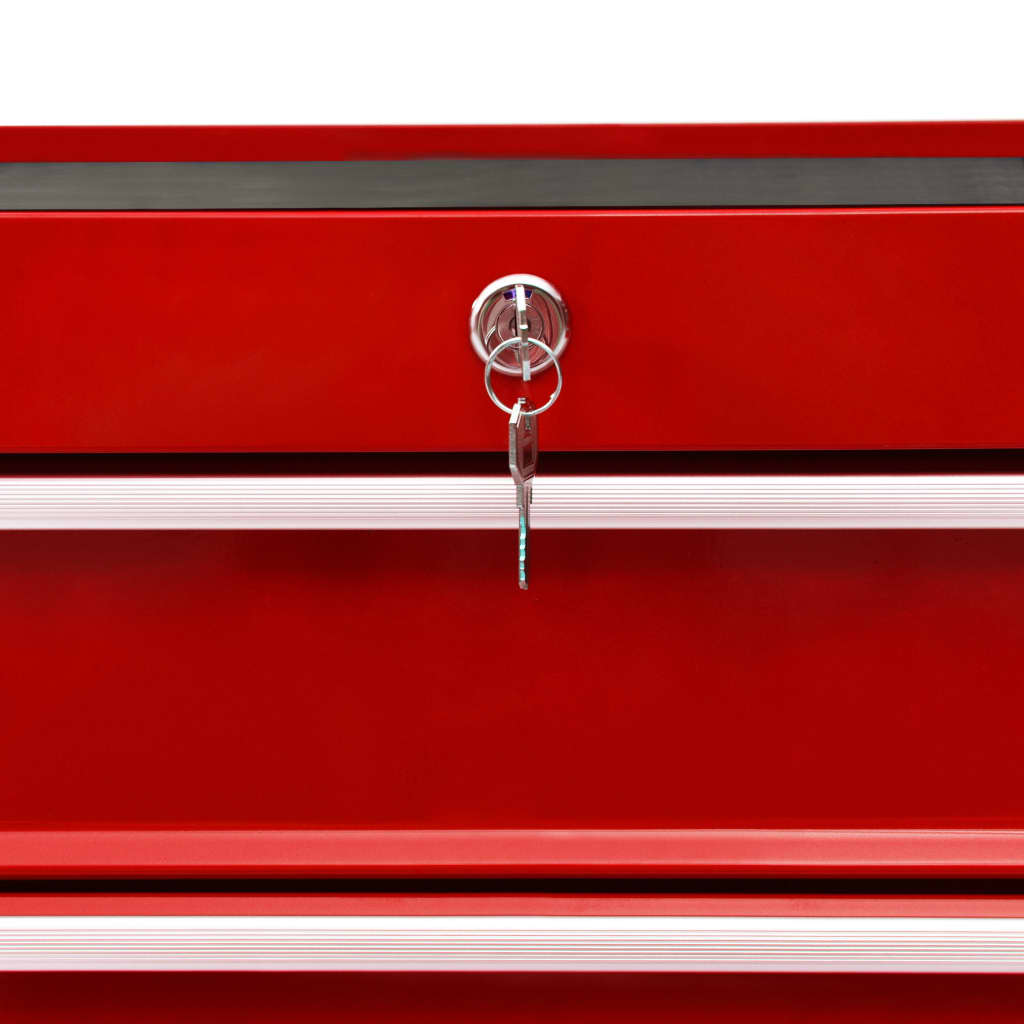 Tool Trolley with 15 Drawers Steel Red (147175+2x147176)