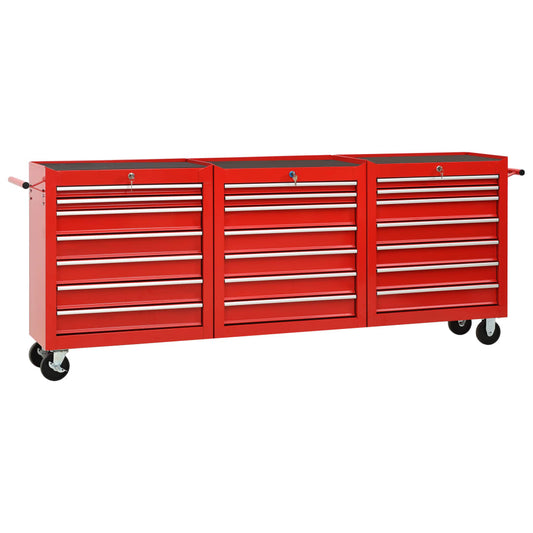 Tool Trolley with 21 Drawers Steel Red (147177+2x147178)