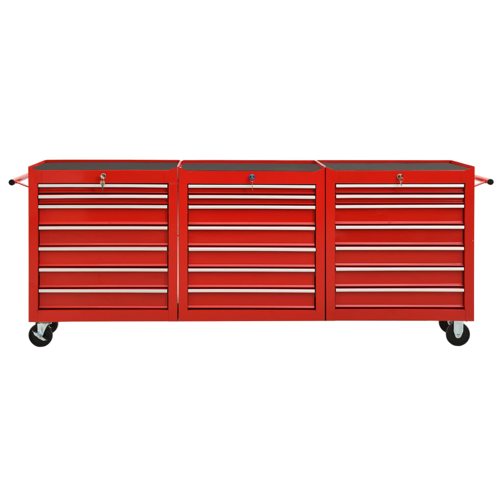 Tool Trolley with 21 Drawers Steel Red (147177+2x147178)