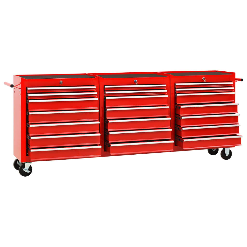 Tool Trolley with 21 Drawers Steel Red (147177+2x147178)