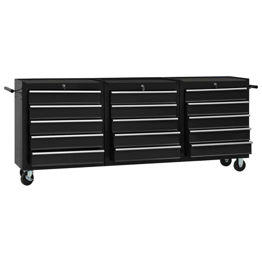 Tool Trolley with 15 Drawers Steel Black (147183+2x147184)