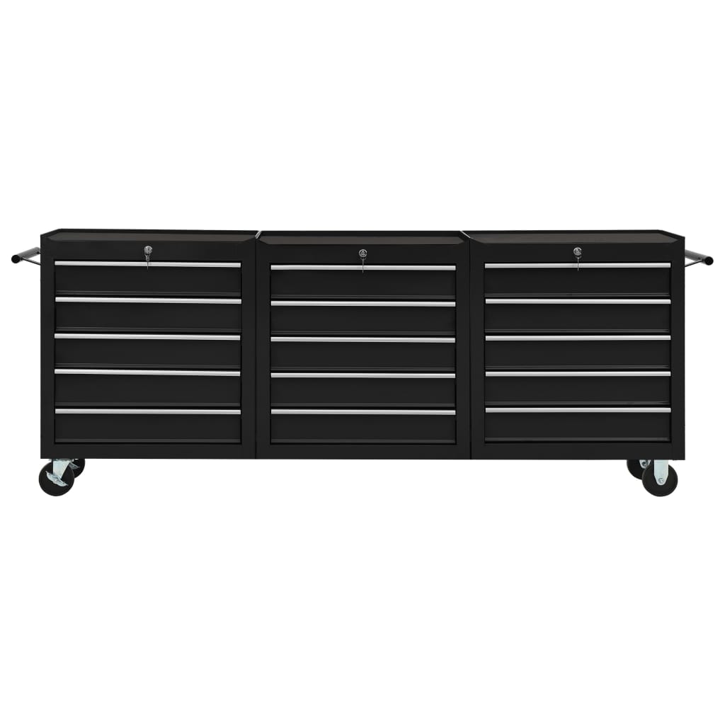 Tool Trolley with 15 Drawers Steel Black (147183+2x147184)