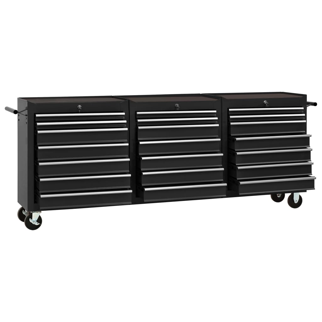 Tool Trolley with 21 Drawers Steel Black (147185+2x147186)