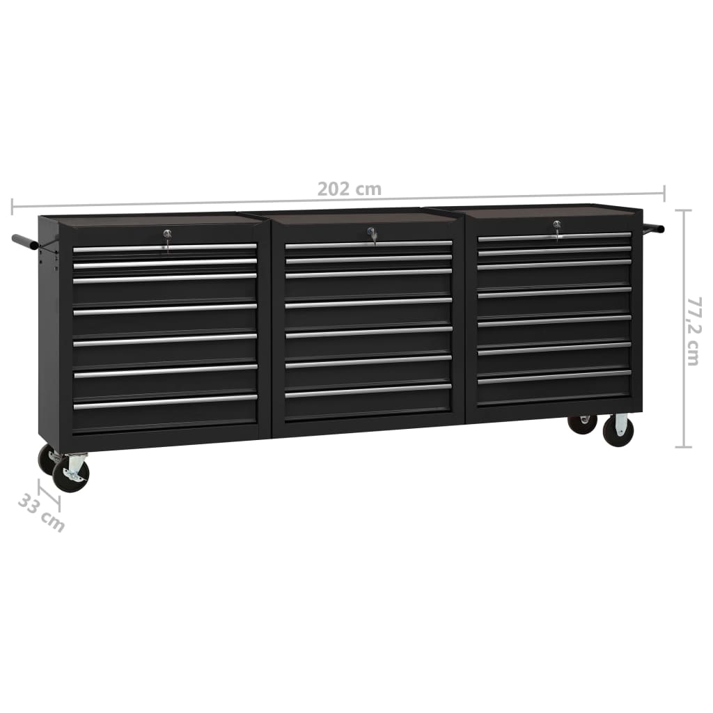 Tool Trolley with 21 Drawers Steel Black (147185+2x147186)