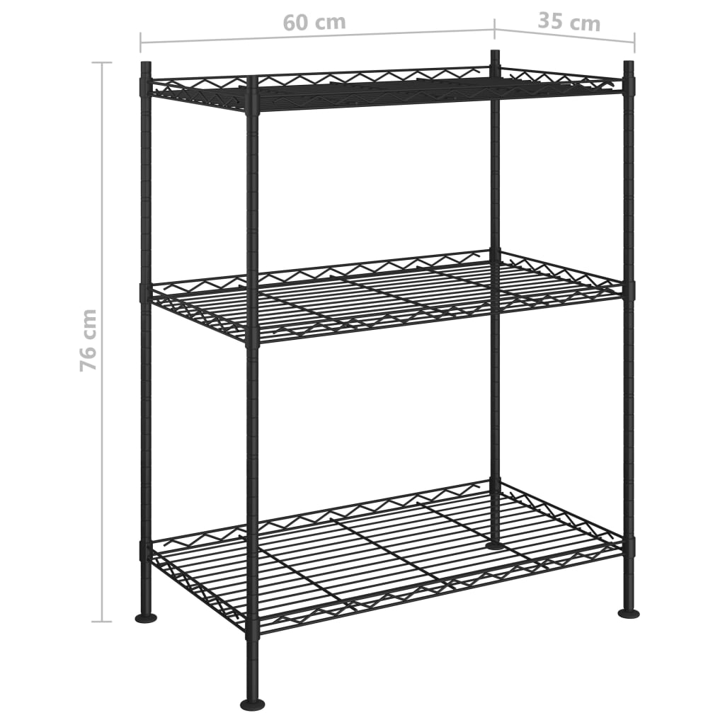 3-Tier Storage Rack 60x35x76 cm Black 150 kg