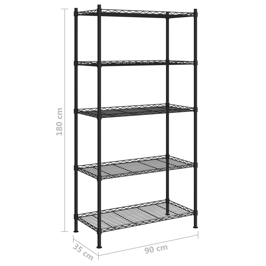 5-Tier Storage Shelf 90x35x180 cm Black 250 kg