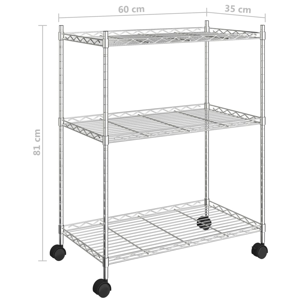 3-Tier Storage Rack with Wheels 60x35x81 cm Chrome 150 kg