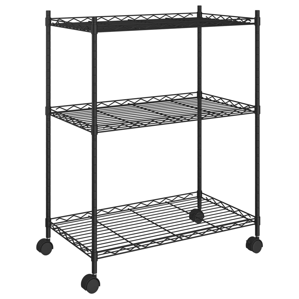 3-Tier Storage Rack with Wheels 60x35x81 cm Black 150 kg