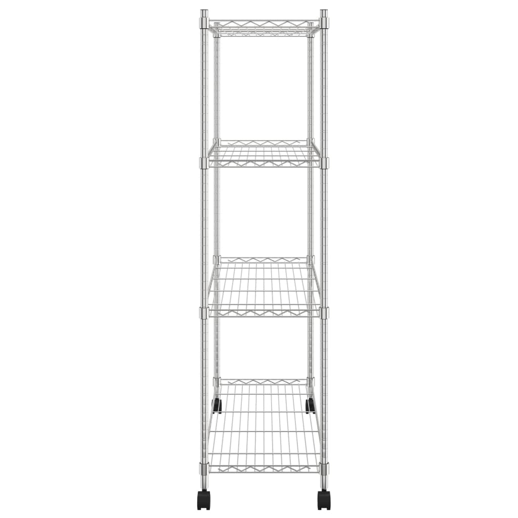 4-Tier Storage Shelf with Wheels 90x35x142 cm Chrome 200 kg