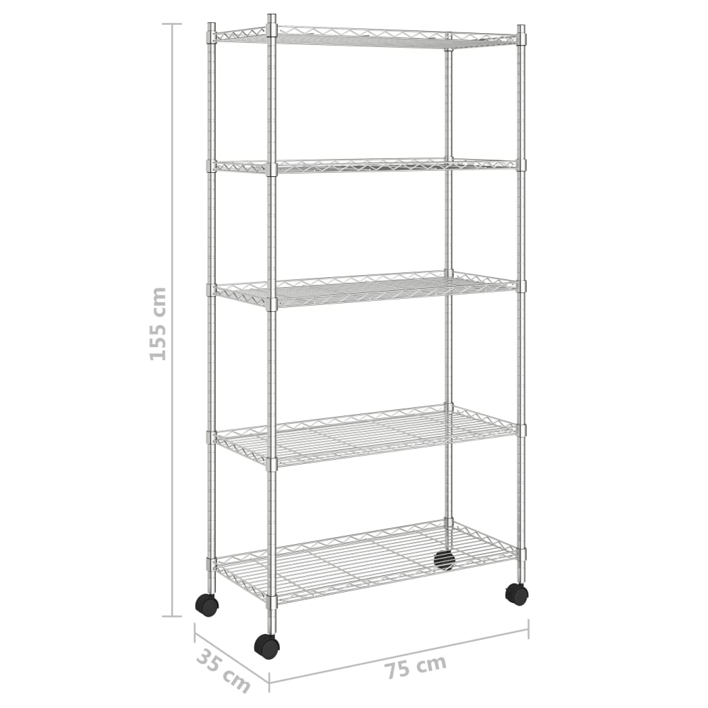 5-Tier Storage Shelf with Wheels 75x35x155 cm Chrome 250 kg