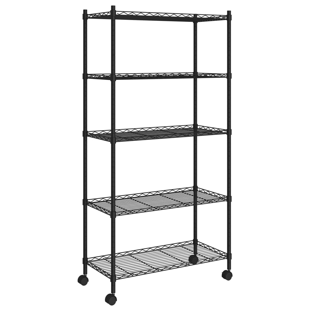 5-Tier Storage Shelf with Wheels 75x35x155 cm Black 250 kg