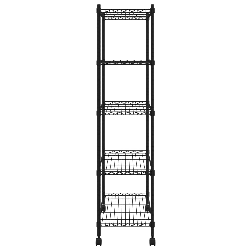 5-Tier Storage Shelf with Wheels 75x35x155 cm Black 250 kg