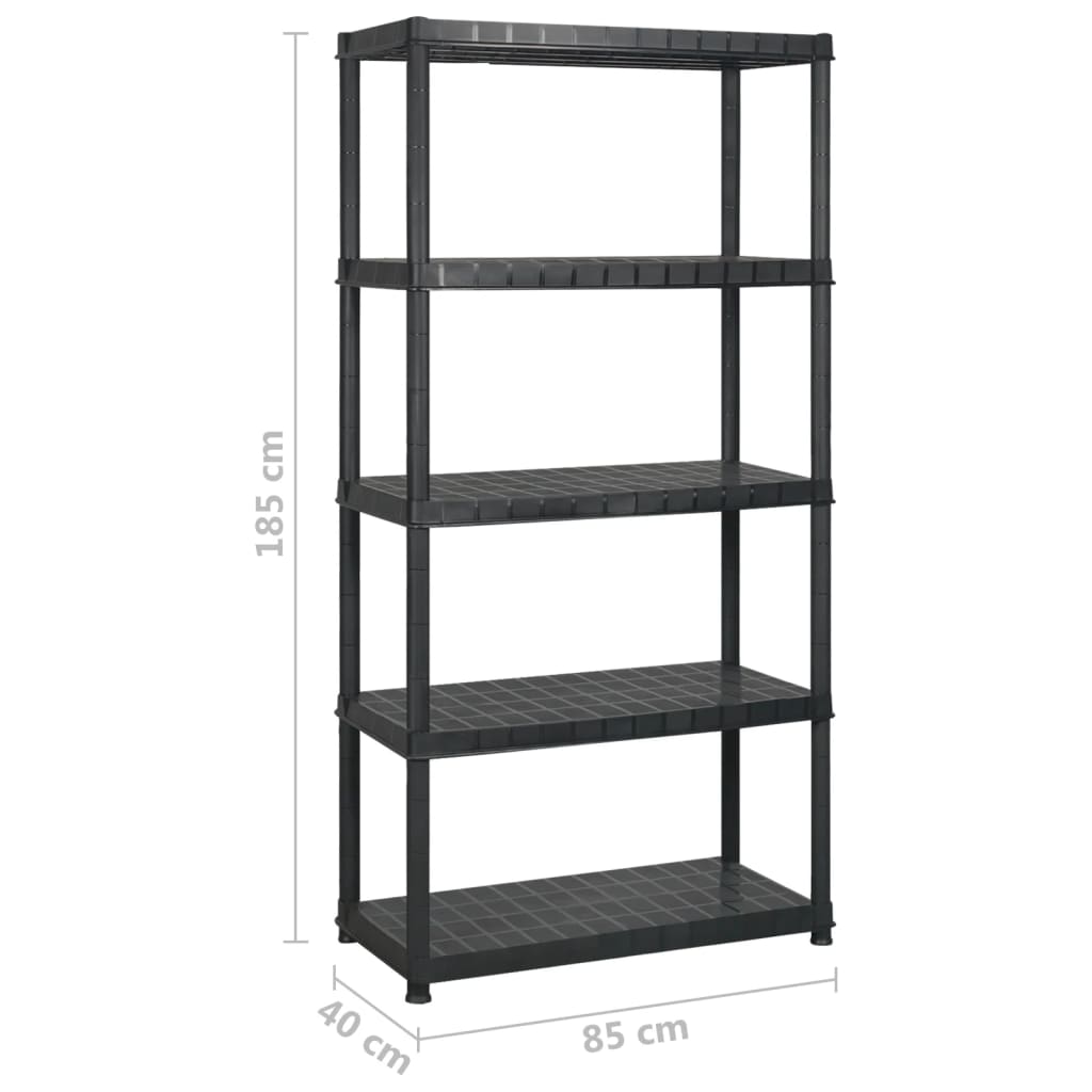 Storage Shelf 5-Tier Black 340x40x185 cm Plastic