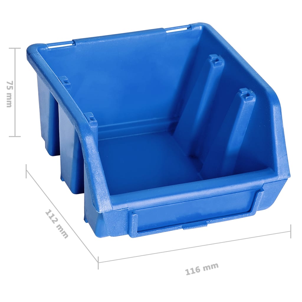 128 Piece Storage Bin Kit with Wall Panels Blue and Black