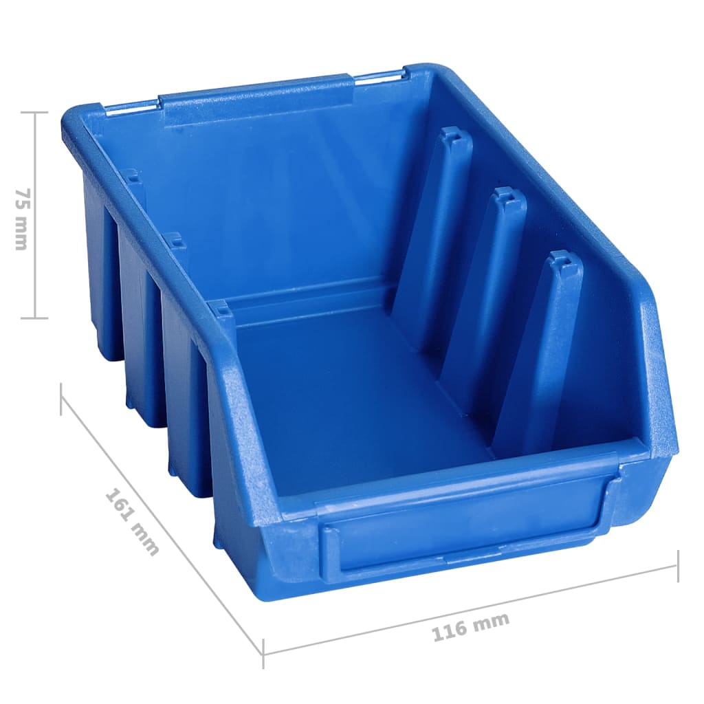 128 Piece Storage Bin Kit with Wall Panels Blue and Black