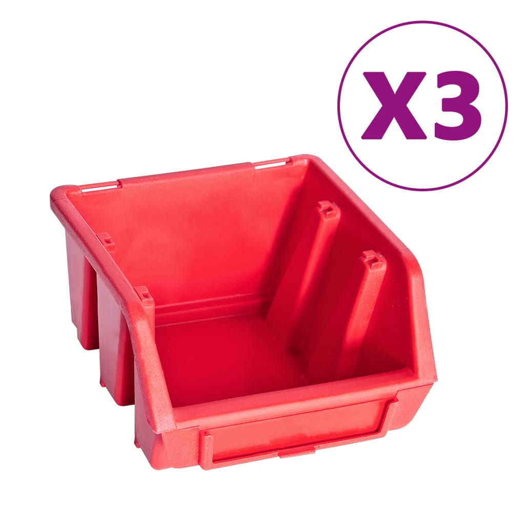 34 Piece Storage Bin Kit with Wall Panels Red and Black