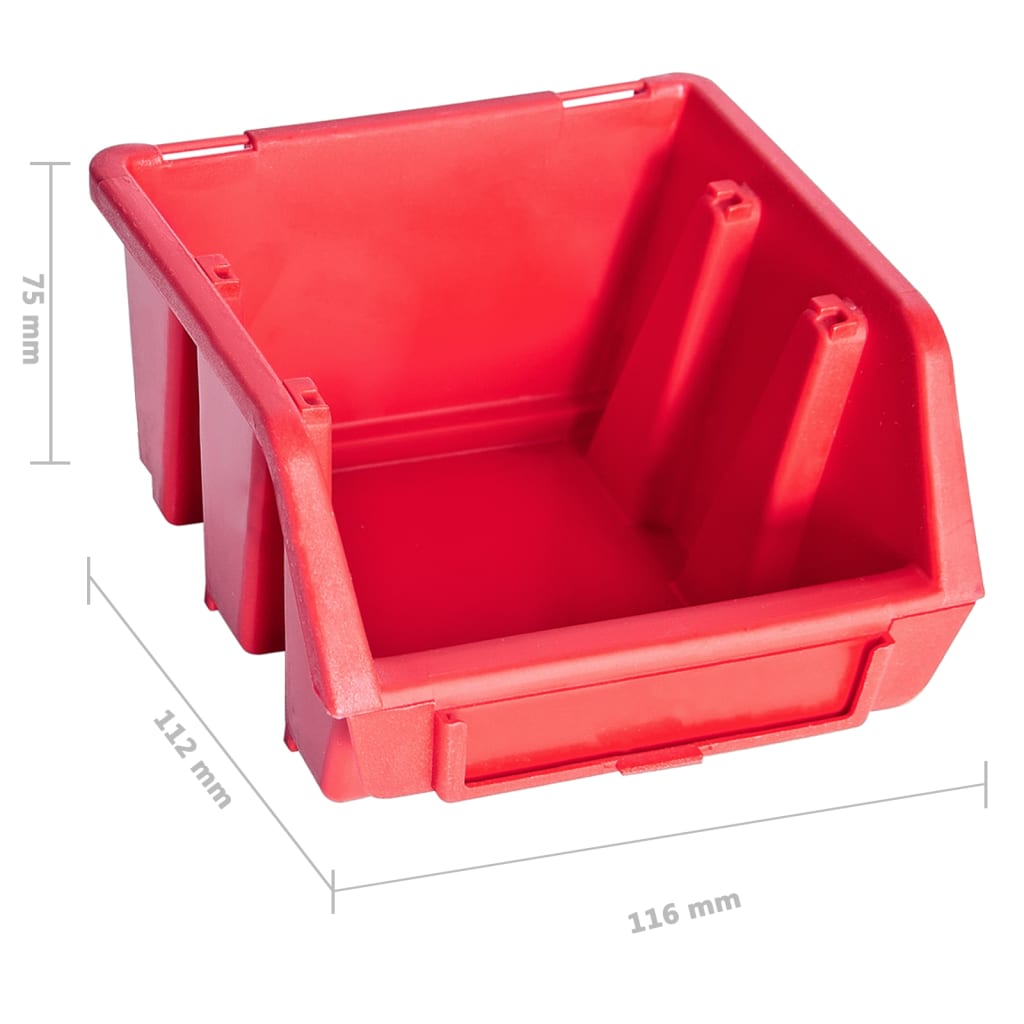 34 Piece Storage Bin Kit with Wall Panels Red and Black