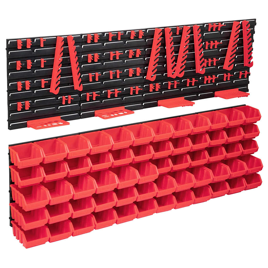 136 Piece Storage Bin Kit with Wall Panels Red and Black