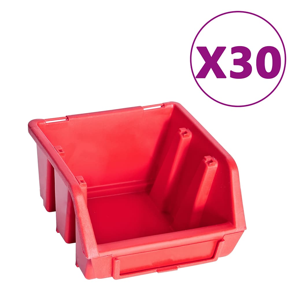 136 Piece Storage Bin Kit with Wall Panels Red and Black