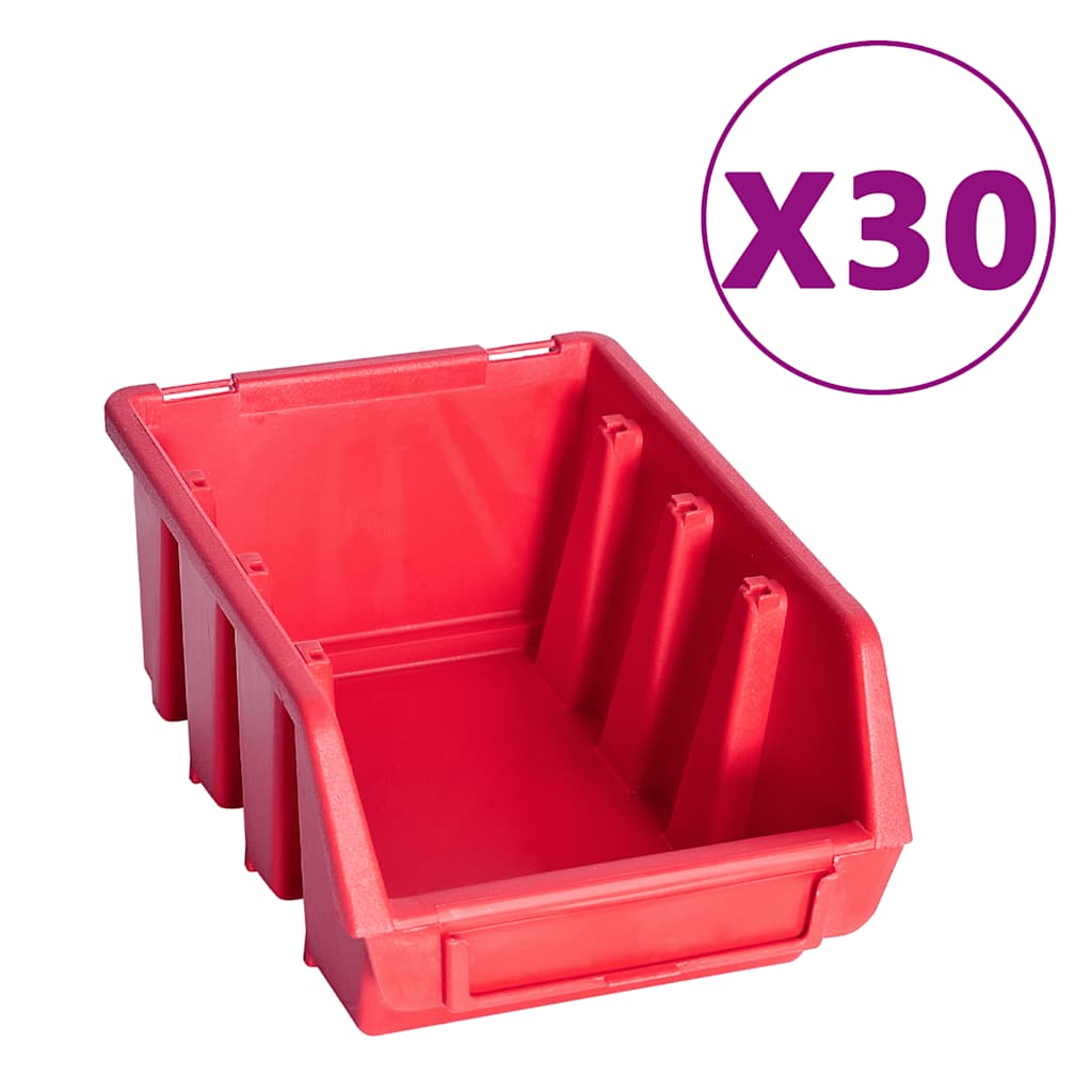 136 Piece Storage Bin Kit with Wall Panels Red and Black