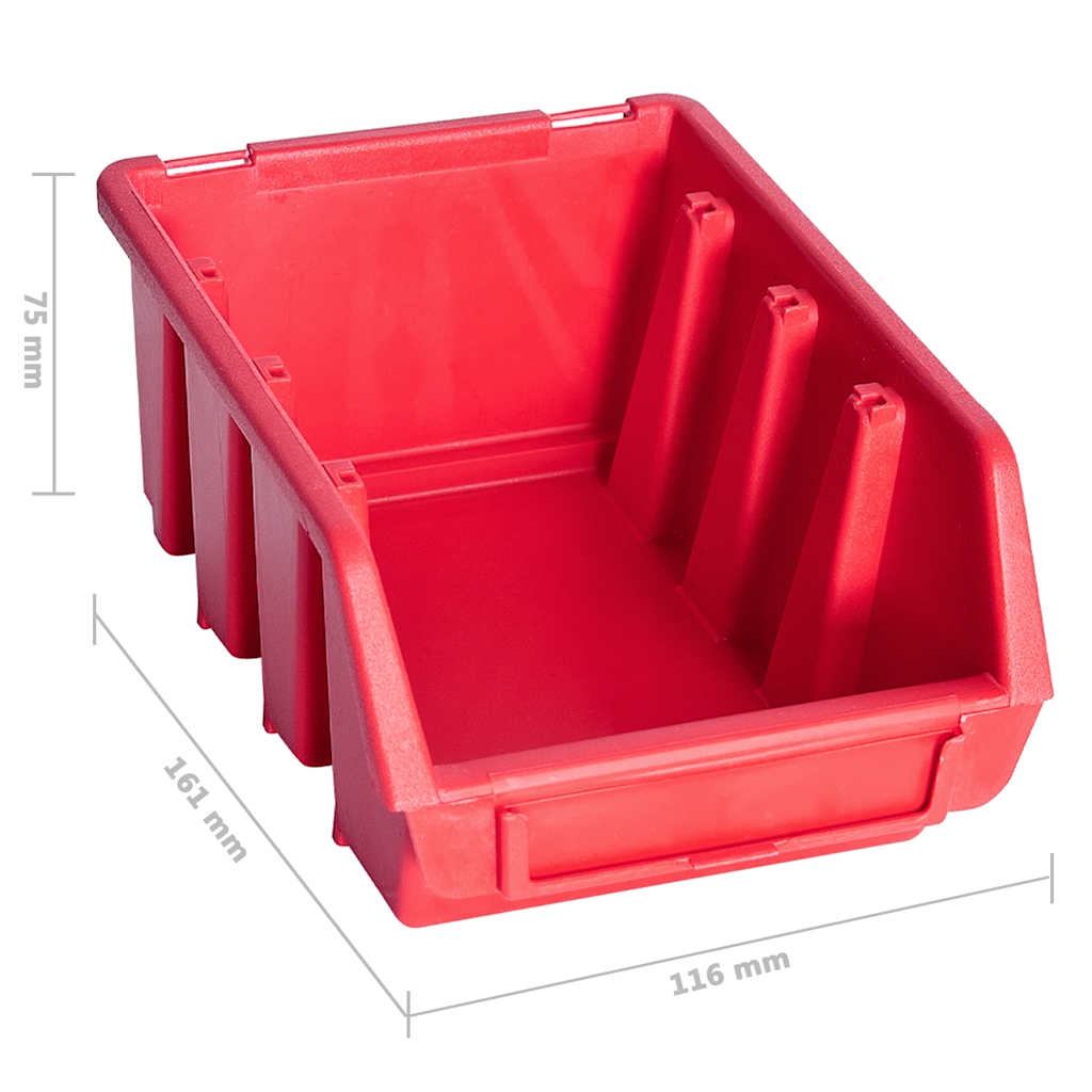 136 Piece Storage Bin Kit with Wall Panels Red and Black