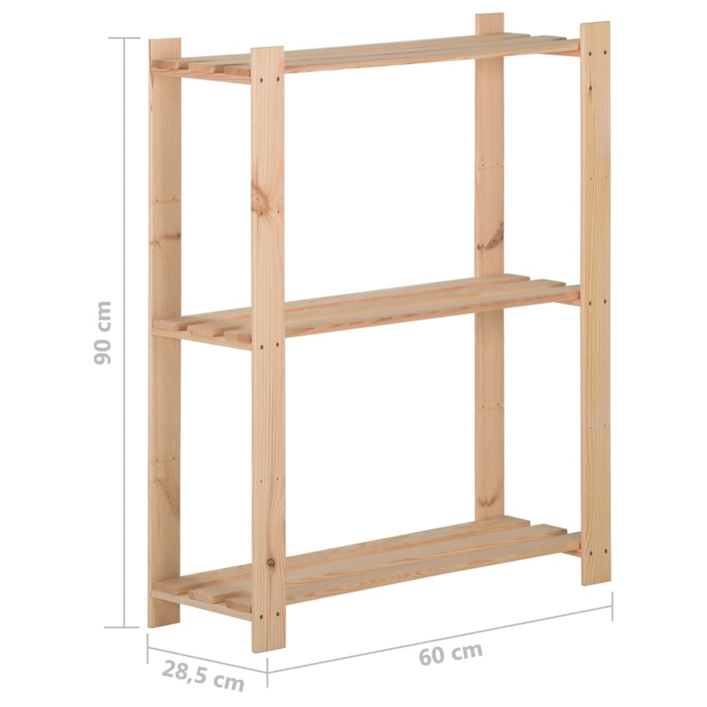 3-Tier Storage Rack 60x28.5x90 cm Solid Pinewood