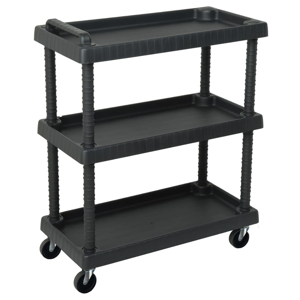 3-Tier Workshop Tool Trolley Black 75x37.5x92 cm PP