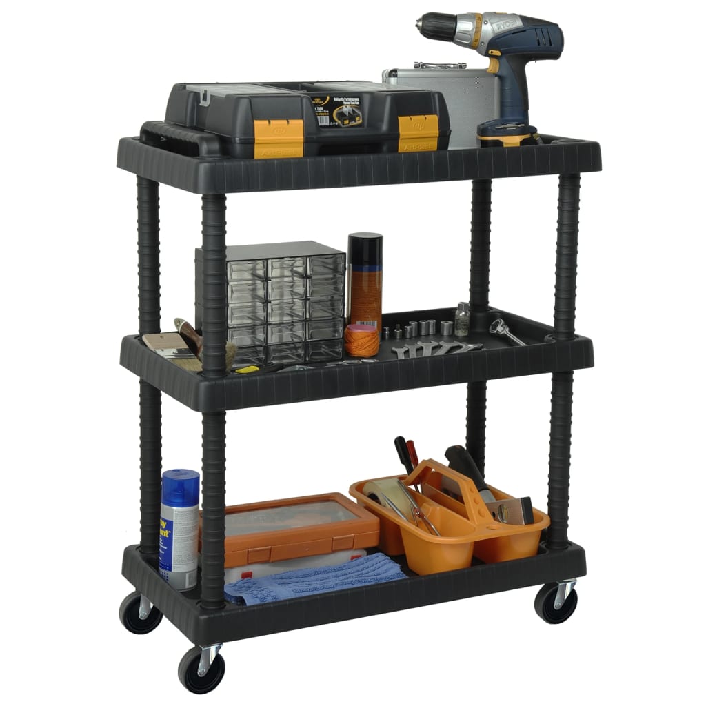 3-Tier Workshop Tool Trolley Black 75x37.5x92 cm PP