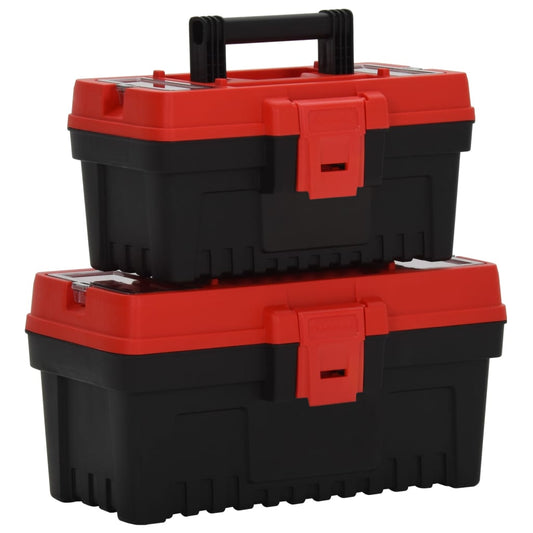 2 Piece Tool Box Set Black and Red Polypropylene