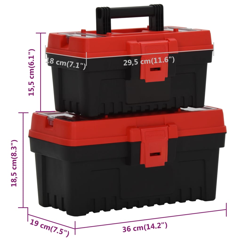 2 Piece Tool Box Set Black and Red Polypropylene