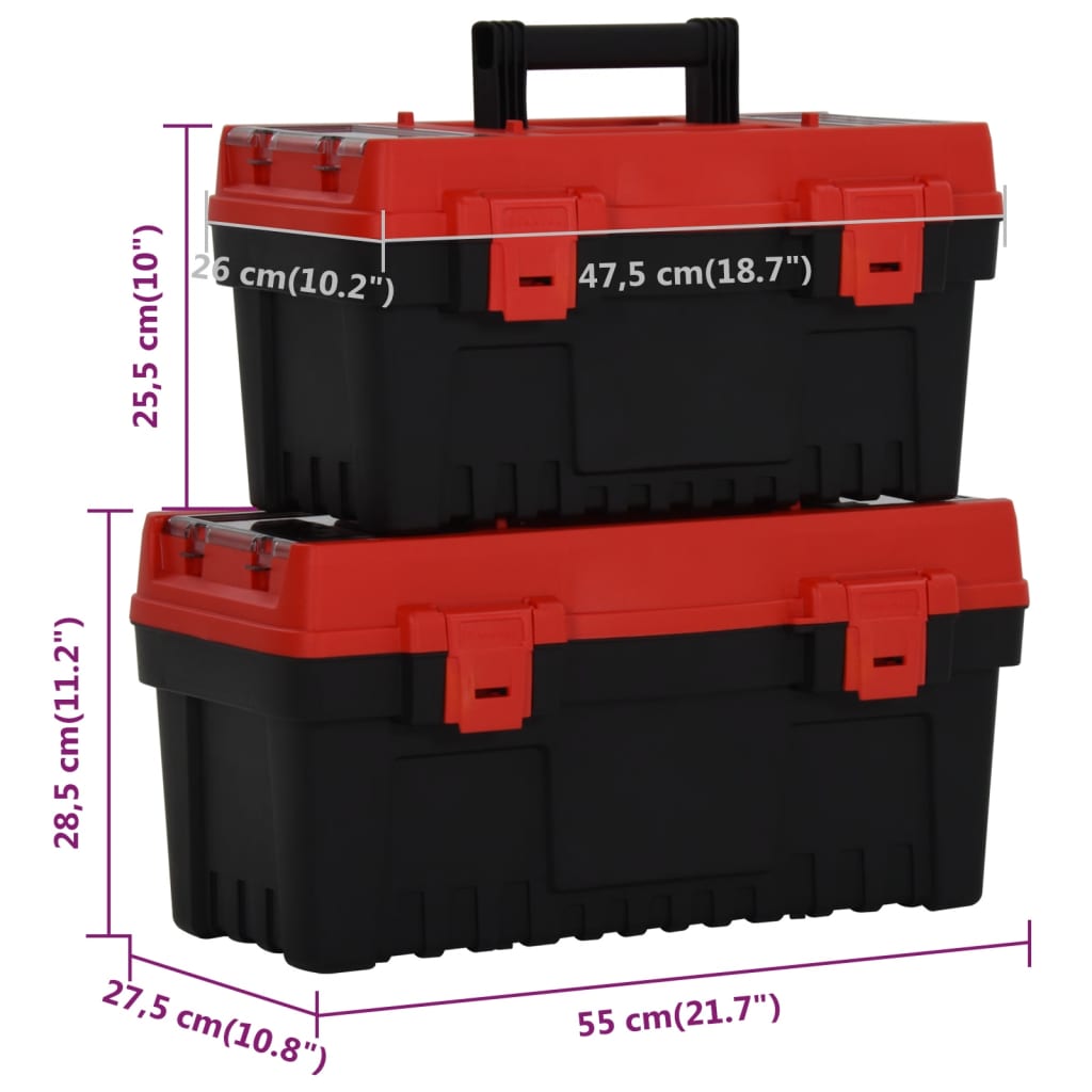 2 Piece Tool Box Set Black and Red Polypropylene